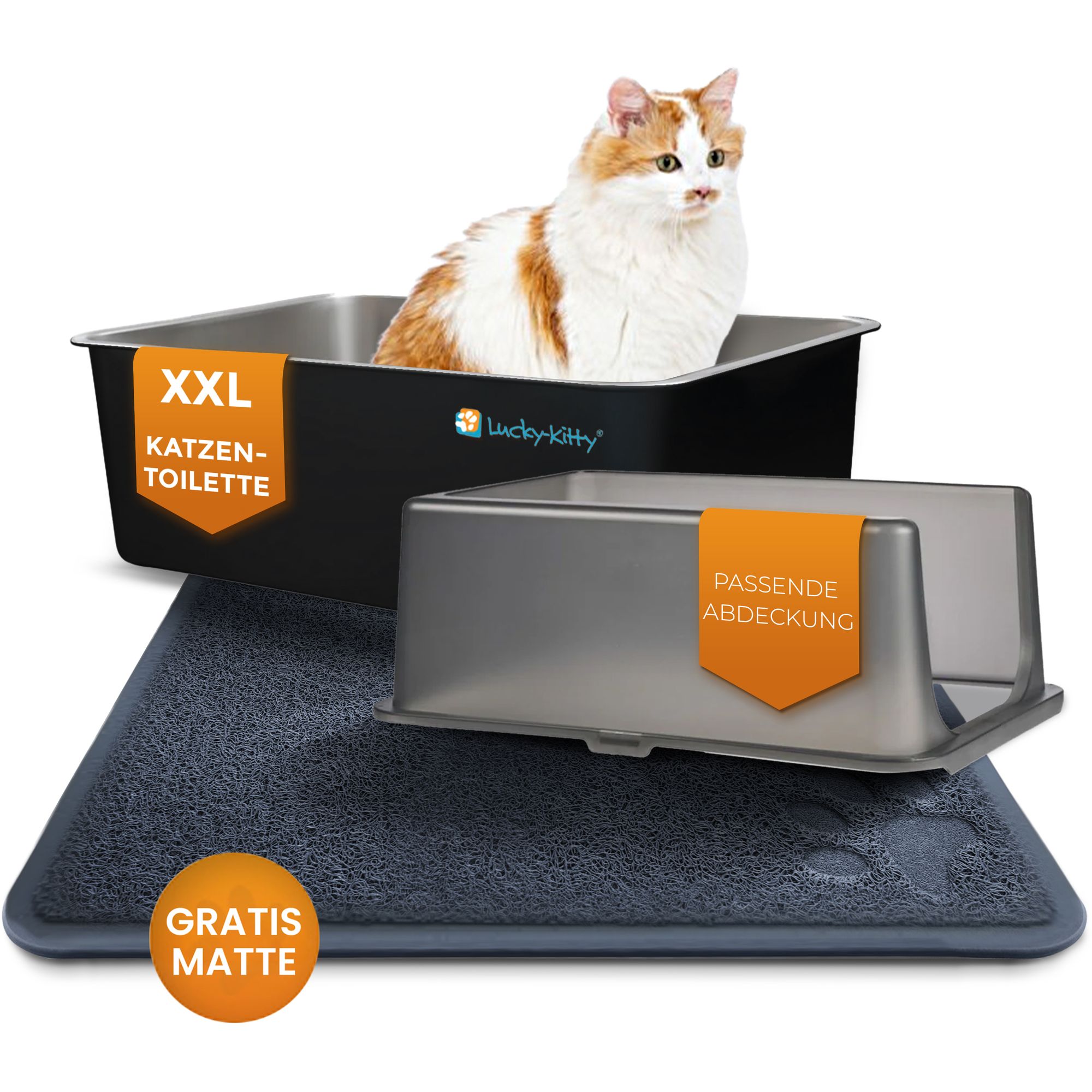 Lucky-Kitty Natürliche Reinheit Katzentoilette XXL Set Weiß
