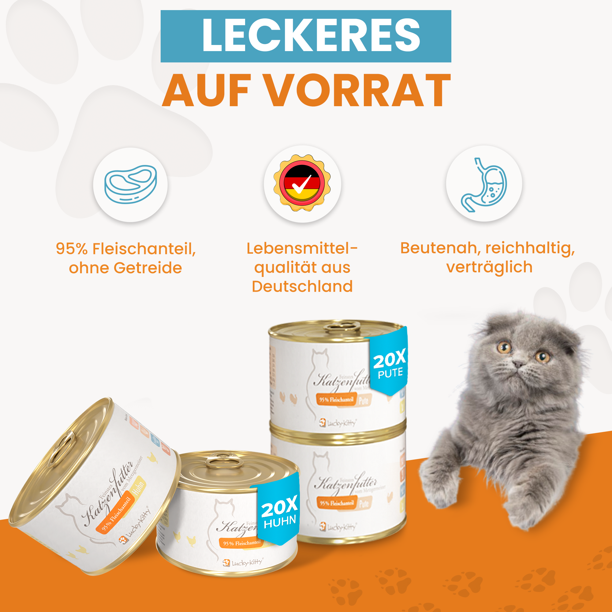 Lucky-Kitty Lieblingsfutter Nassfutter Mix 48 Dosen Huhn Pute Maus