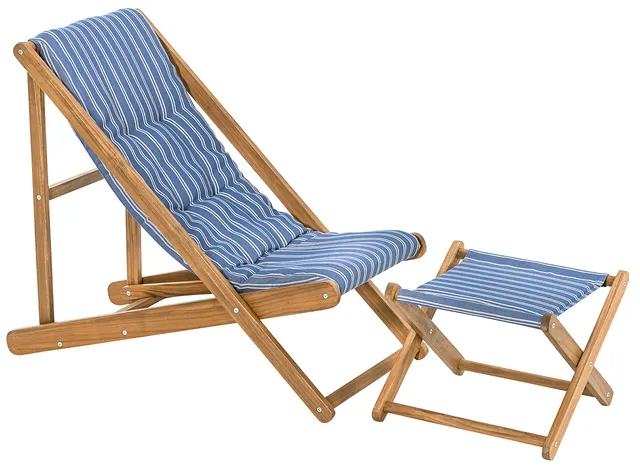Dehner Macao Strandstuhl mit Hocker blau-weiß klappbar