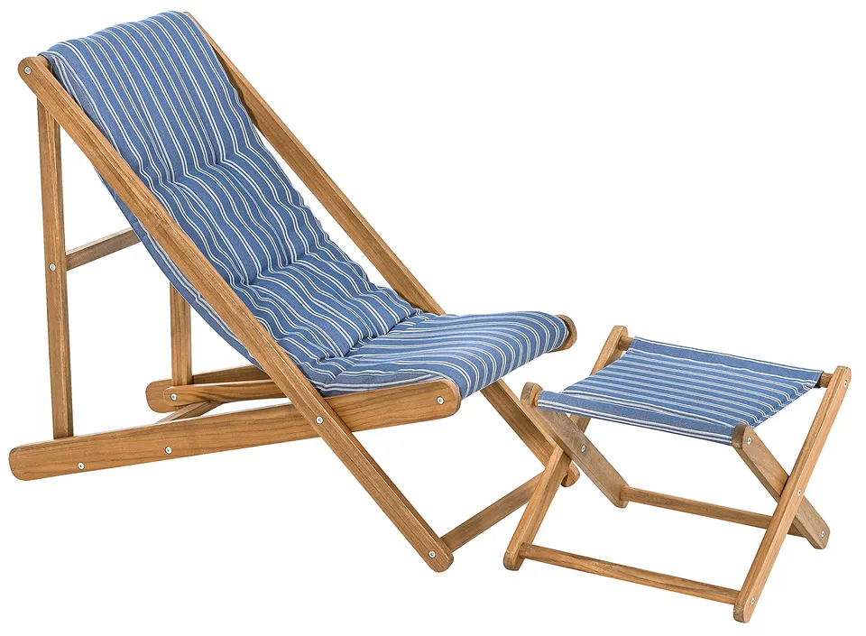 Dehner Macao Strandstuhl mit Hocker blau-weiß klappbar