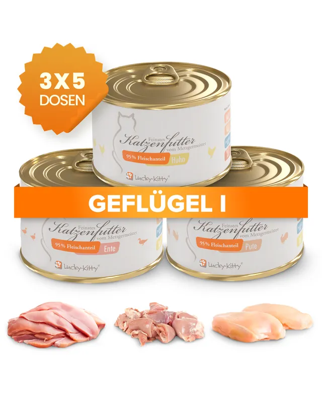 Lucky-Kitty Sparpaket C Geflügel I Nassfutter 15x200g Huhn Pute