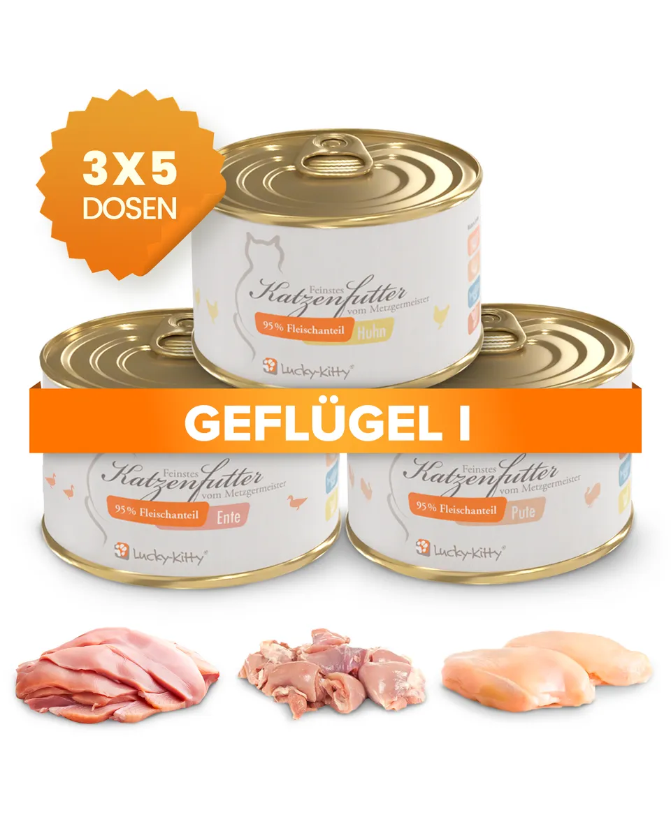 Lucky-Kitty Sparpaket C Geflügel I Nassfutter 15x200g Huhn Pute