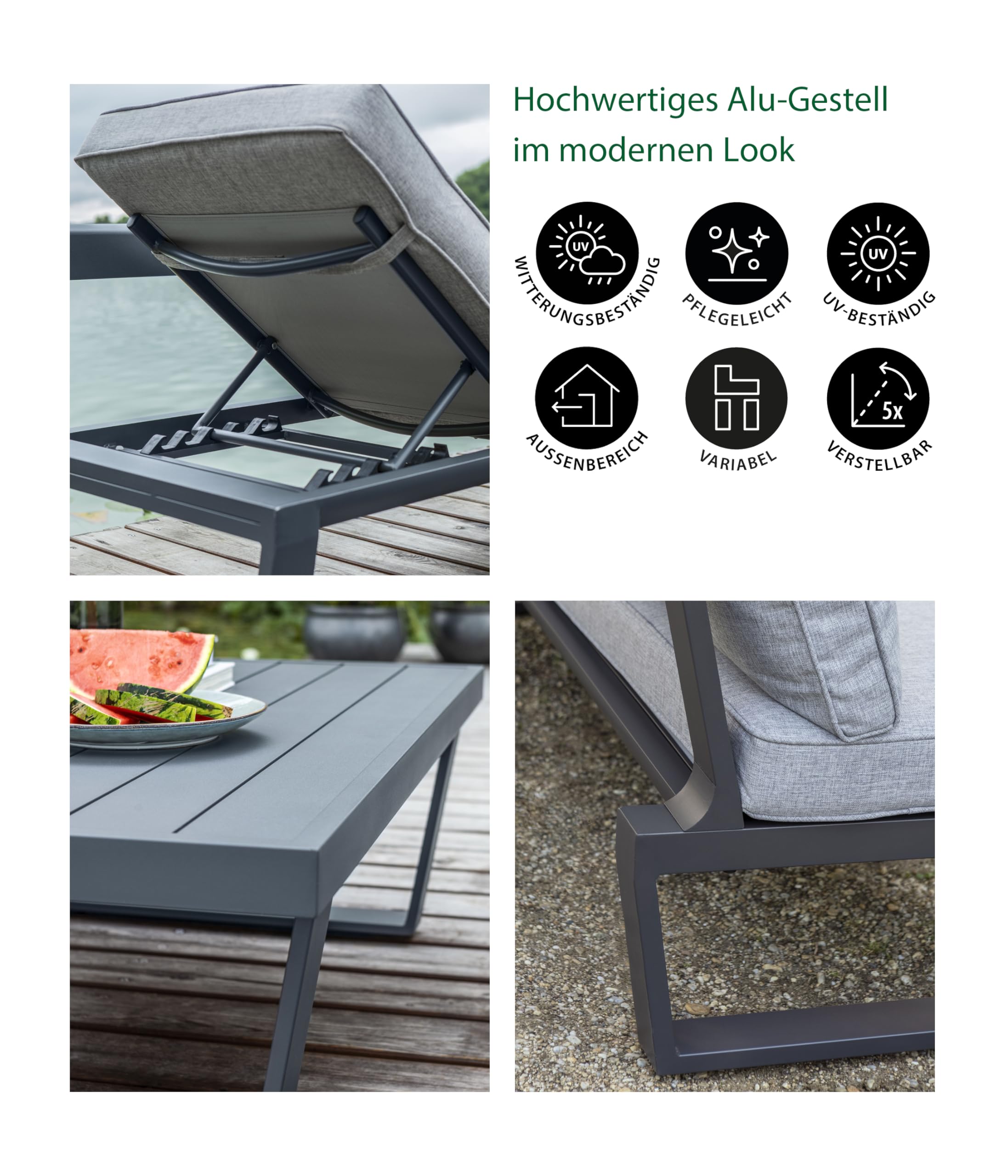 Dehner Bellevue Gartenlounge 3-teilig dunkelgrau Polster