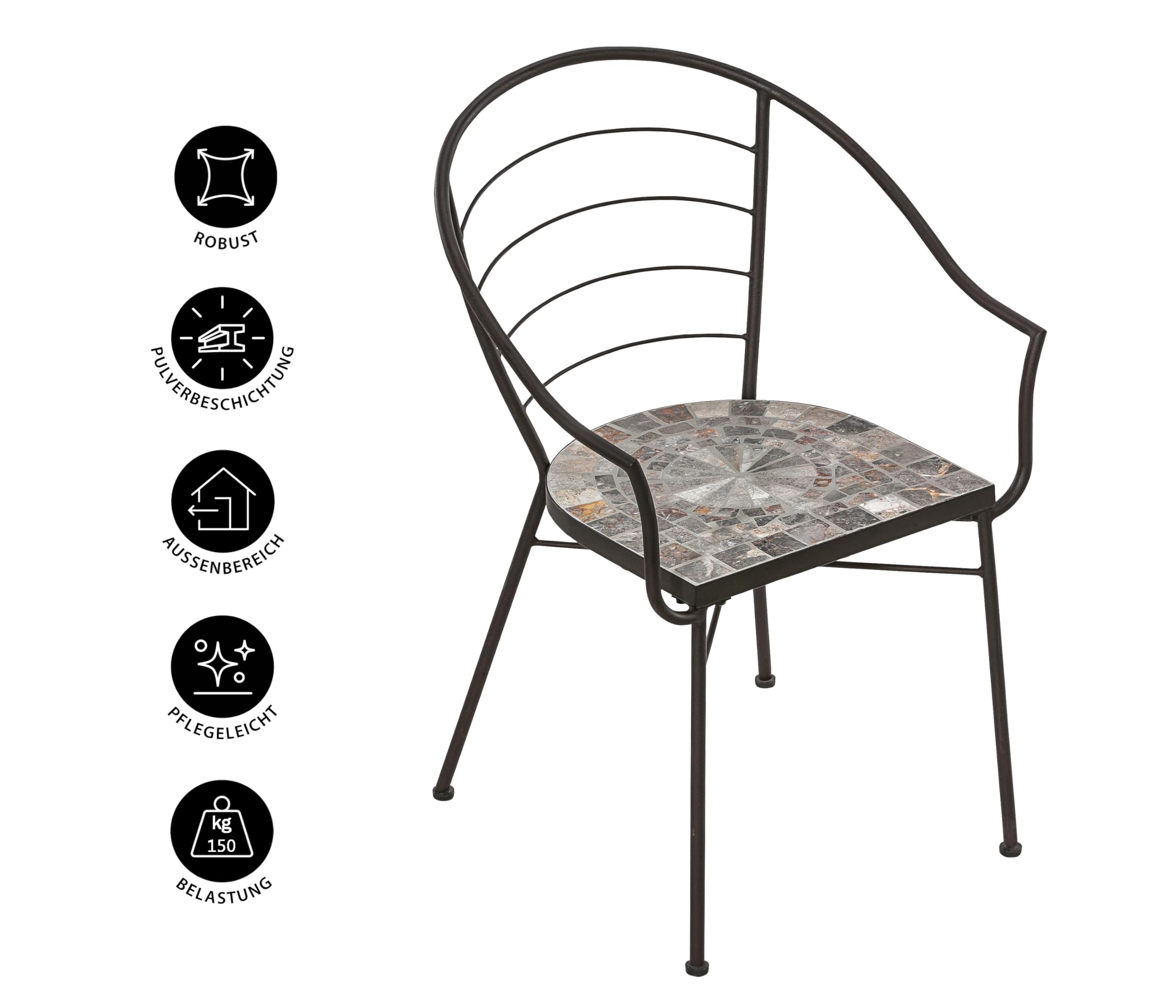 Dehner Grazia Gartenstuhl Mosaik Eisen 84 cm braun pflegeleicht
