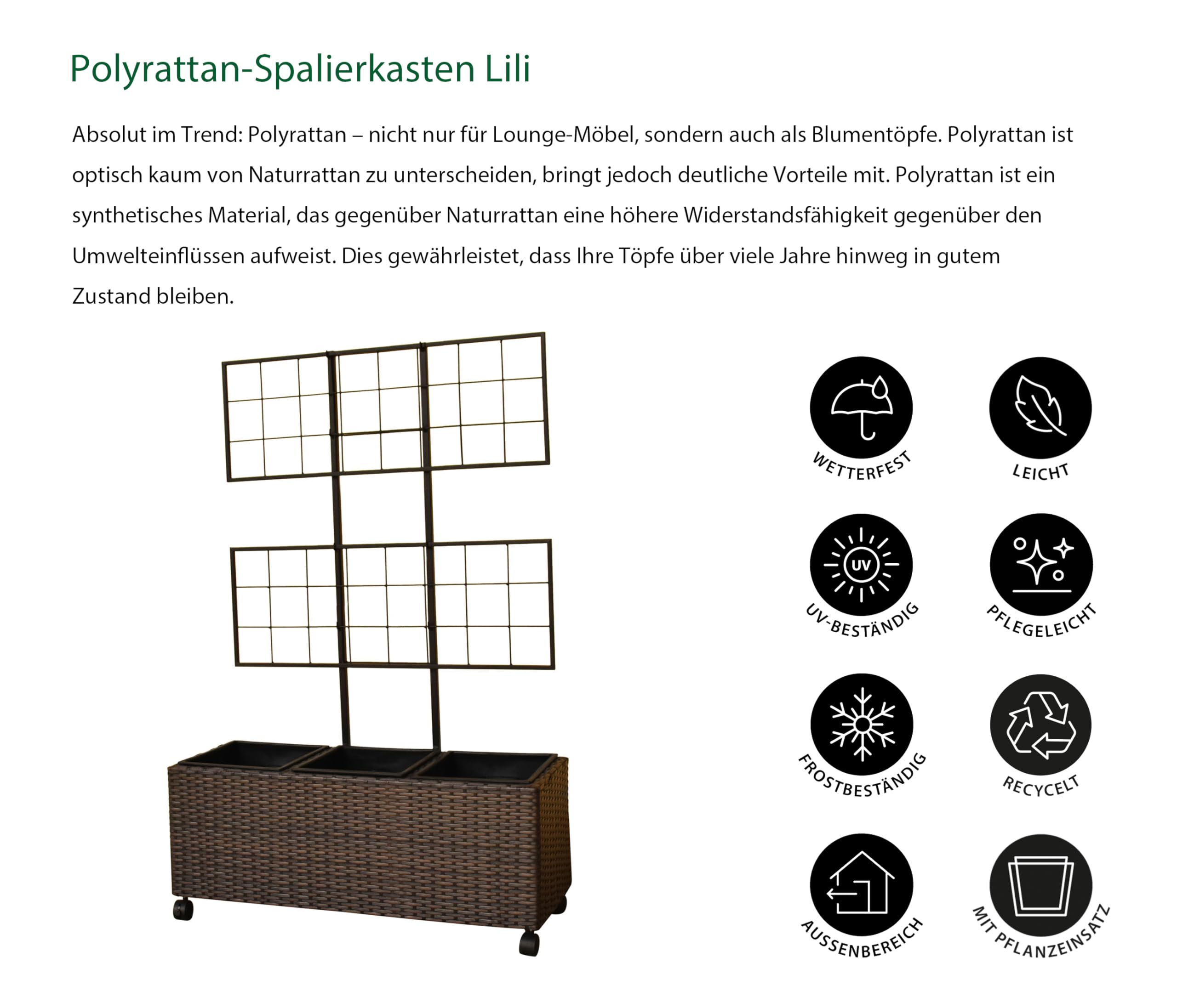 Dehner Premium Lovely Lili Spalierkasten braun mit Rollen