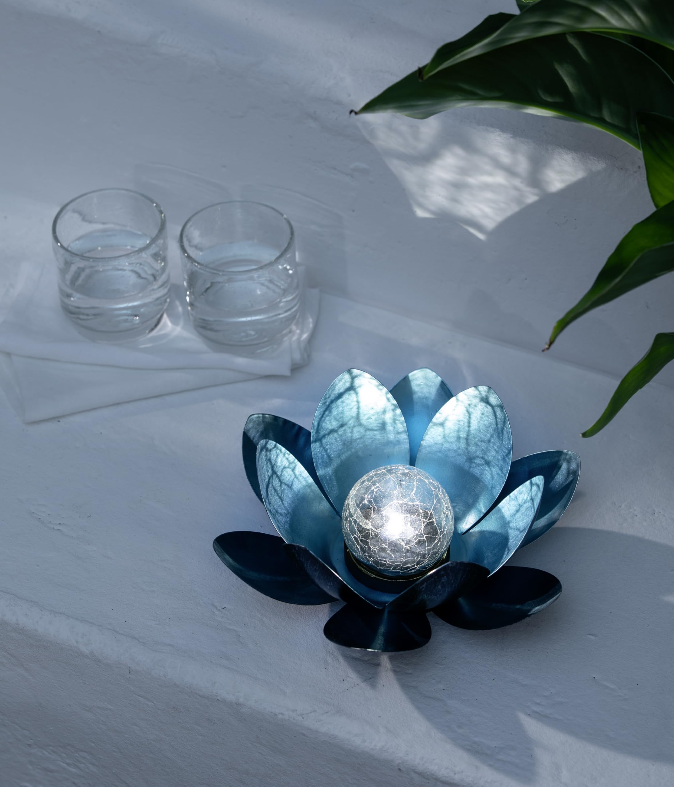Dehner Premium Lovely Lotus Solarleuchte silber-blau Ø 27,5 cm