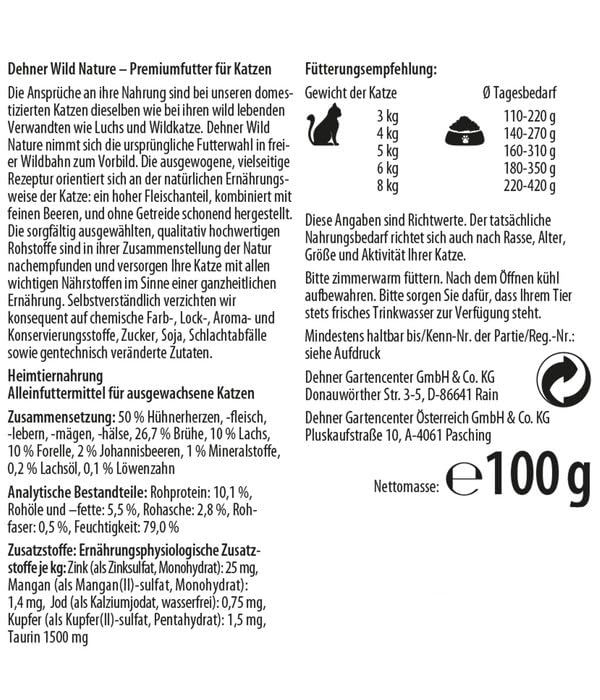 Dehner Wild Nature Gebirgssee Nassfutter Lachs Forelle 16x100g zuckerfrei