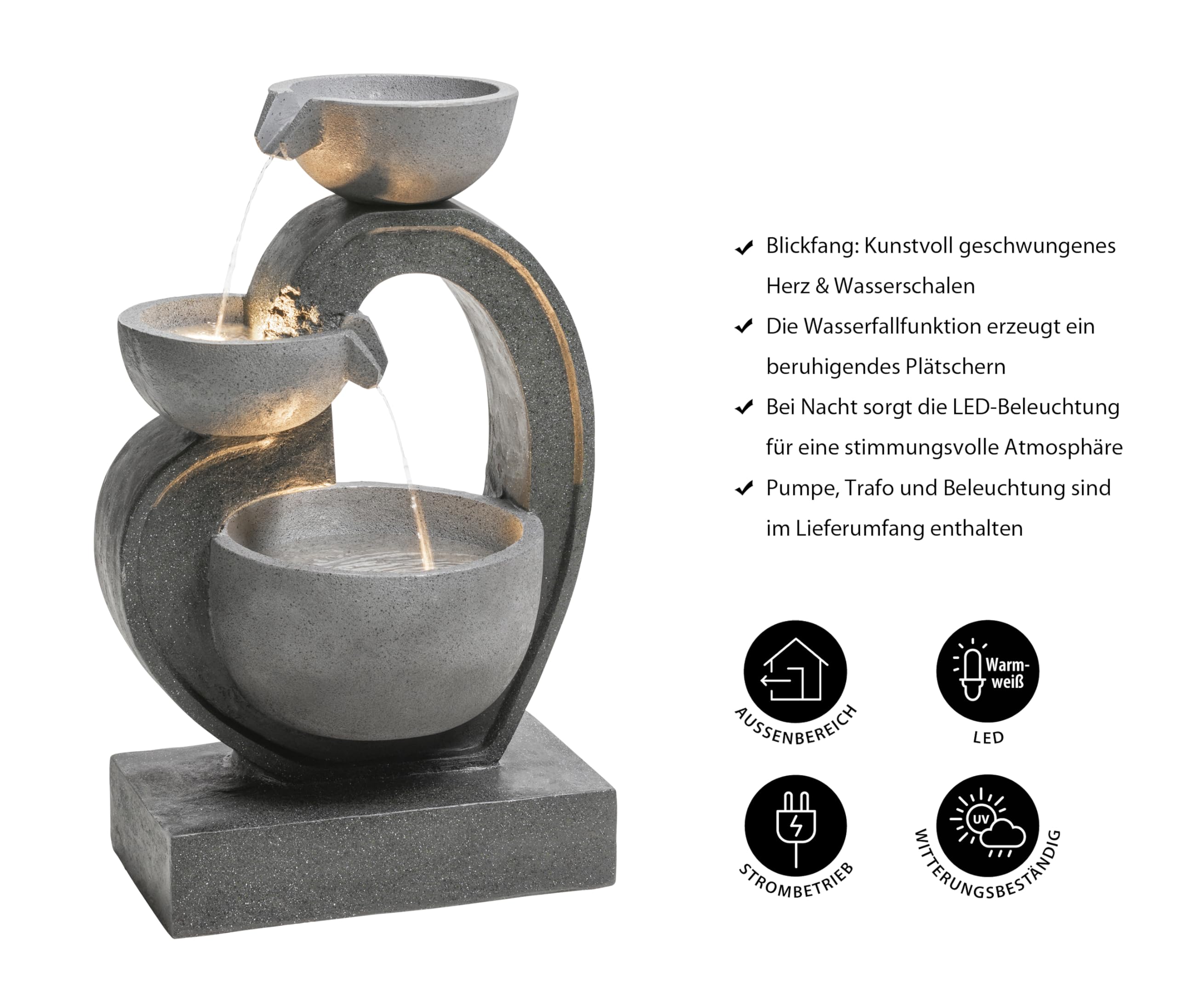 Dehner Heart Gartenbrunnen Polyresin grau 72 cm