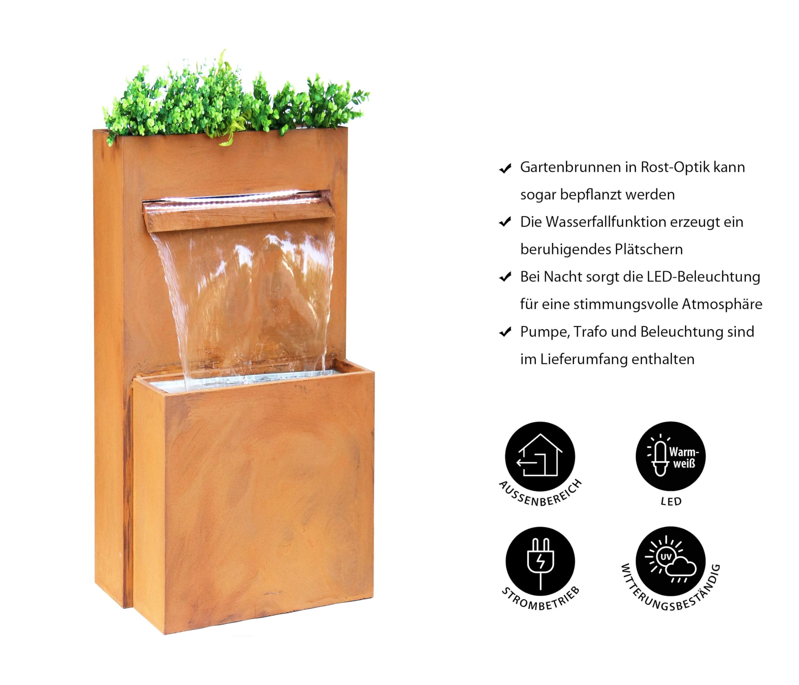 Dehner Perth Gartenbrunnen Cortenstahl LED 89 cm rost