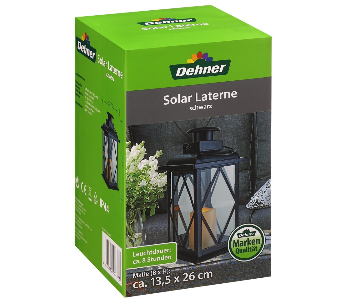 Dehner Solarlaterne schwarz 32cm Flammeneffekt wetterfest