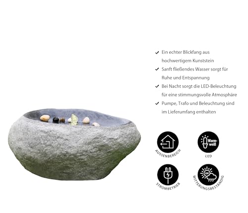 Dehner Gartenbrunnen Rock LED Findling 60cm grau Polyresin