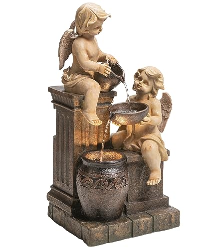 Dehner Premium Lovely Engel Gartenbrunnen mit LED grau 84,5 cm