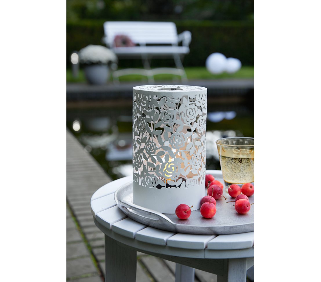 Dehner Lovely Solar Windlicht Rose 19 cm Metall Farbwechsel