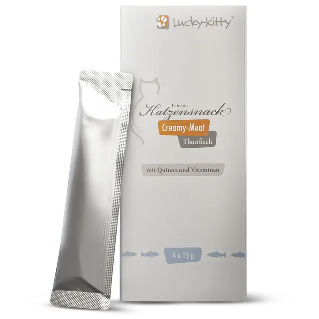 Lucky-Kitty Creamy-Meat Thunfisch Filetcreme Snack 4 Stück Quinoa