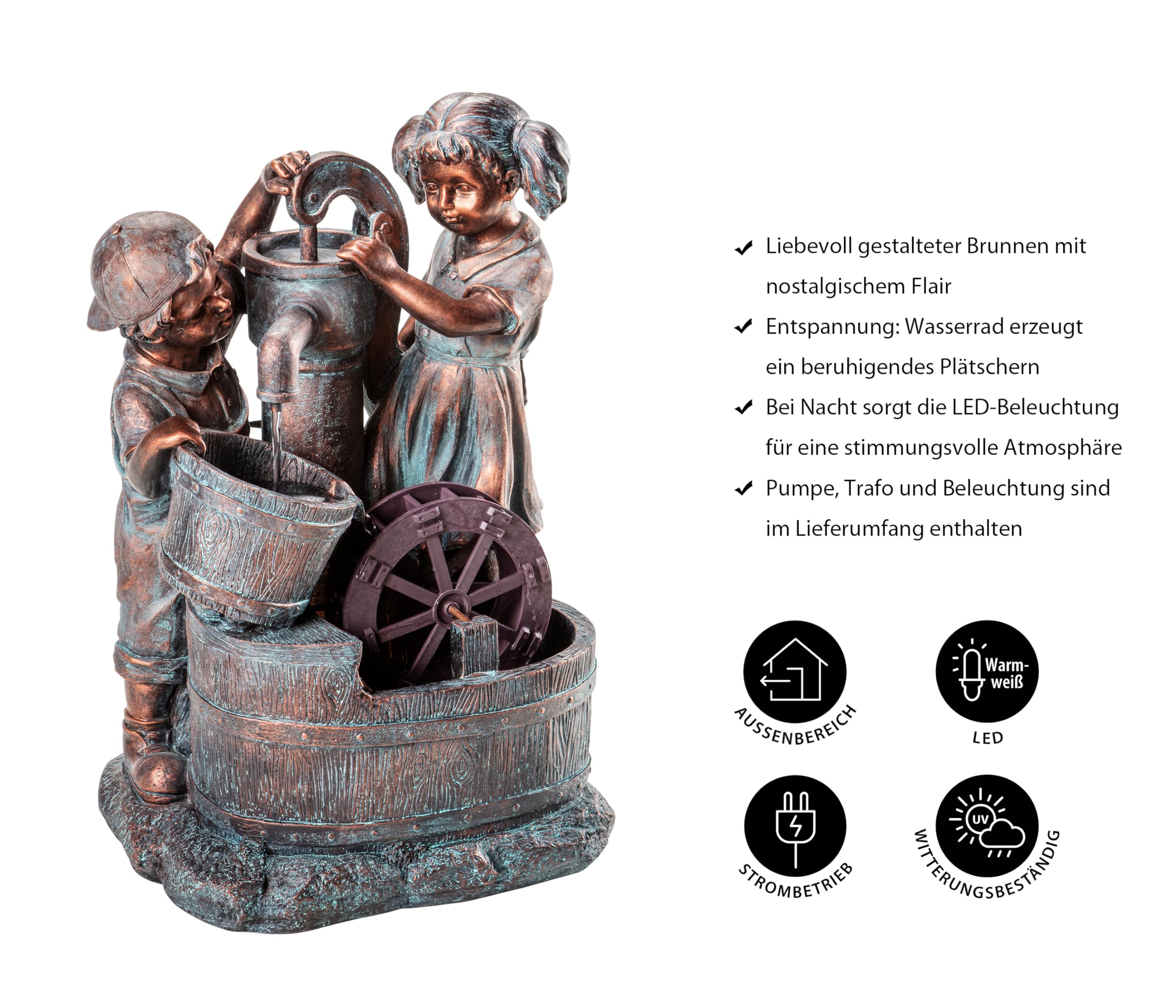 Dehner Lea und Leon Gartenbrunnen LED 6 Liter