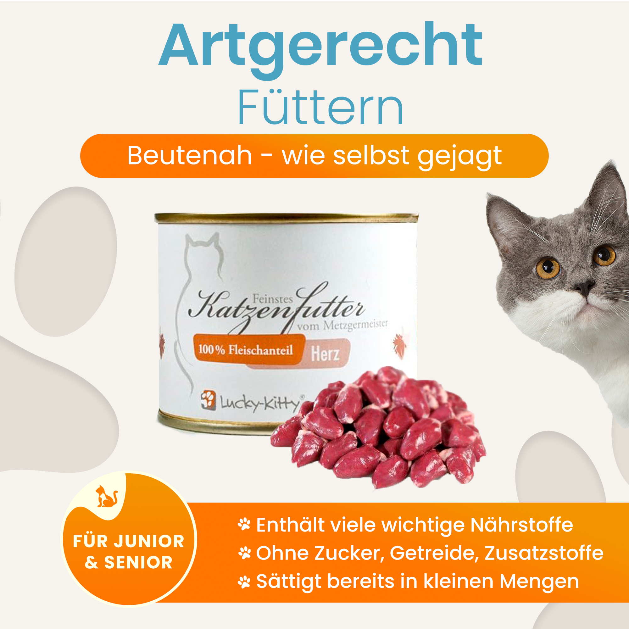 Lucky-Kitty Hühnerherzen Nassfutter 200g monoprotein