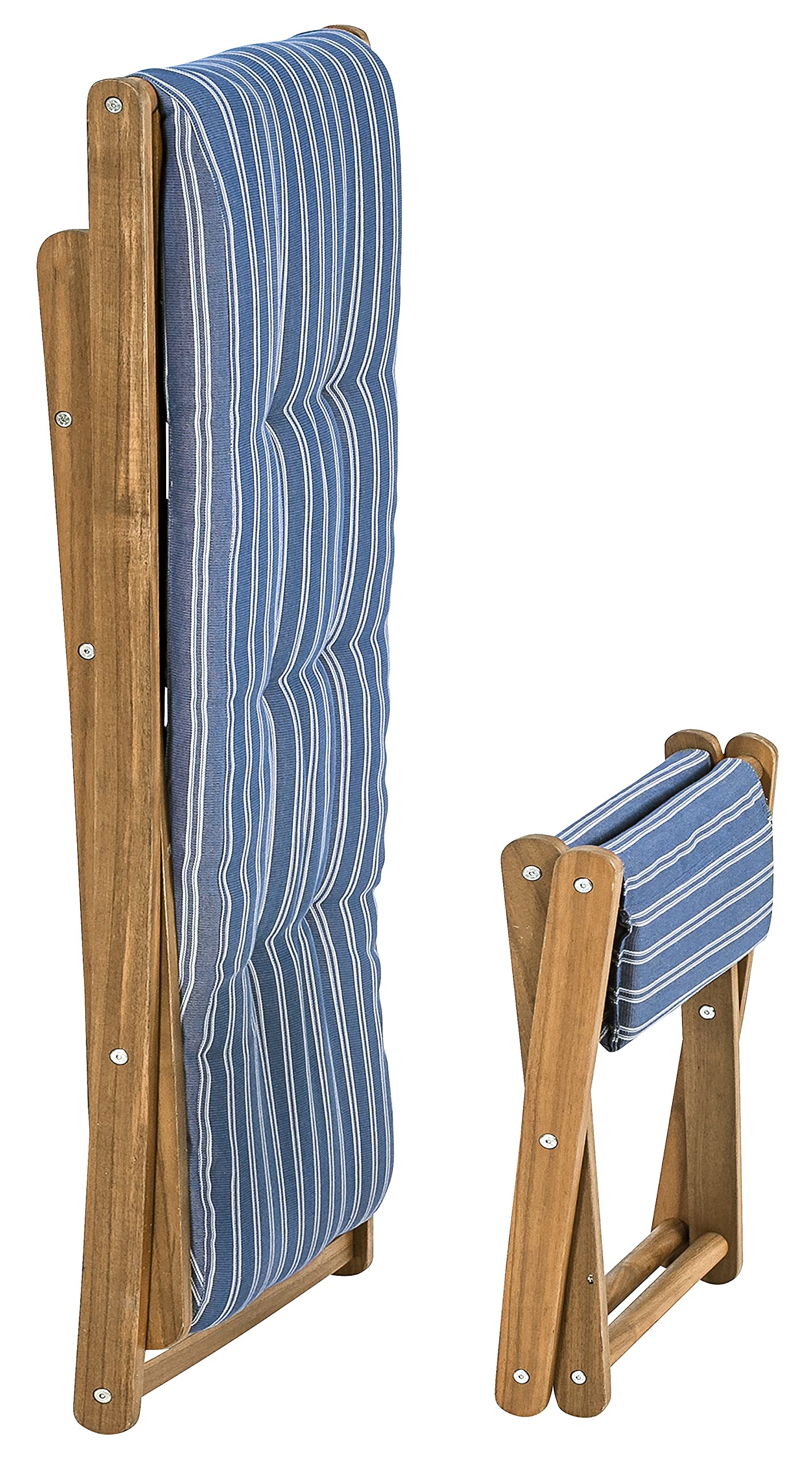 Dehner Macao Strandstuhl mit Hocker blau-weiß klappbar