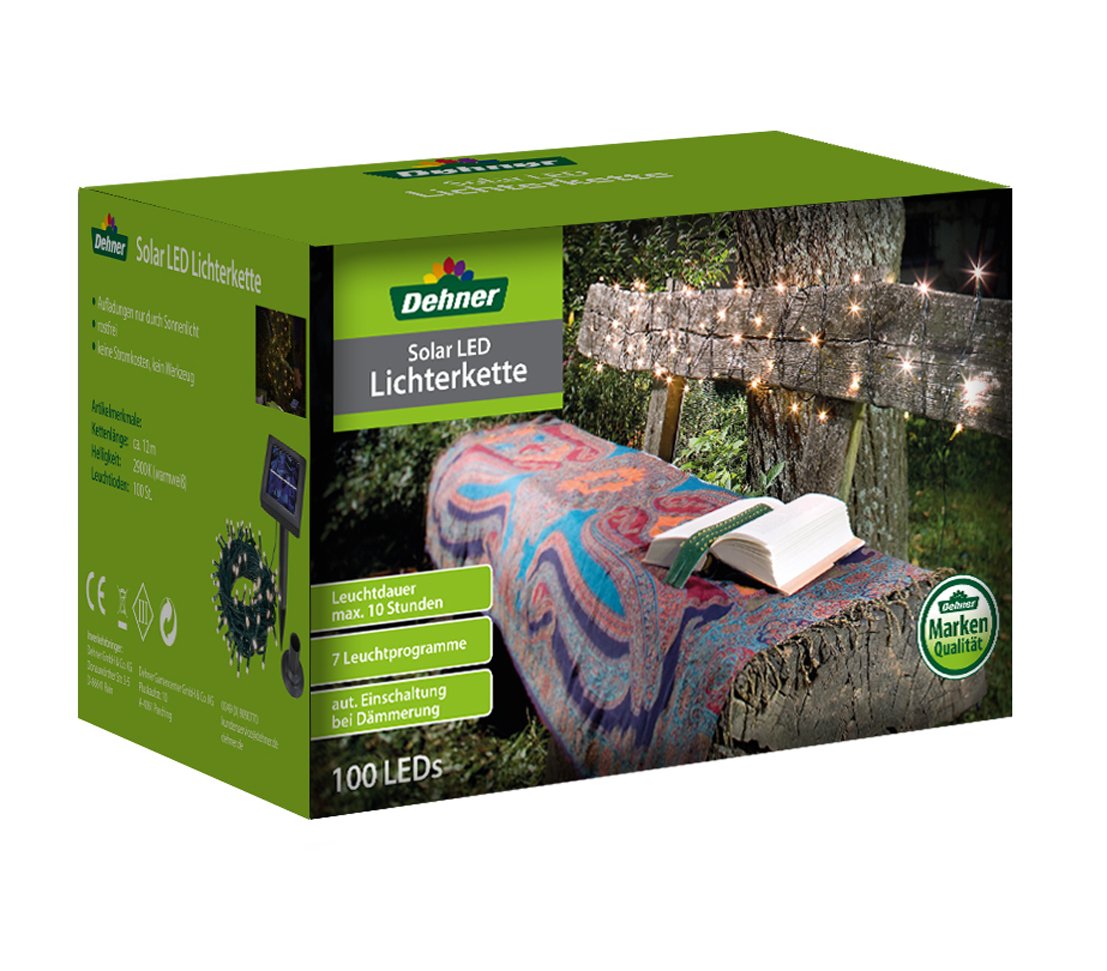 Dehner Living Solar Lichterkette 100 LED 12 m 8 Programme