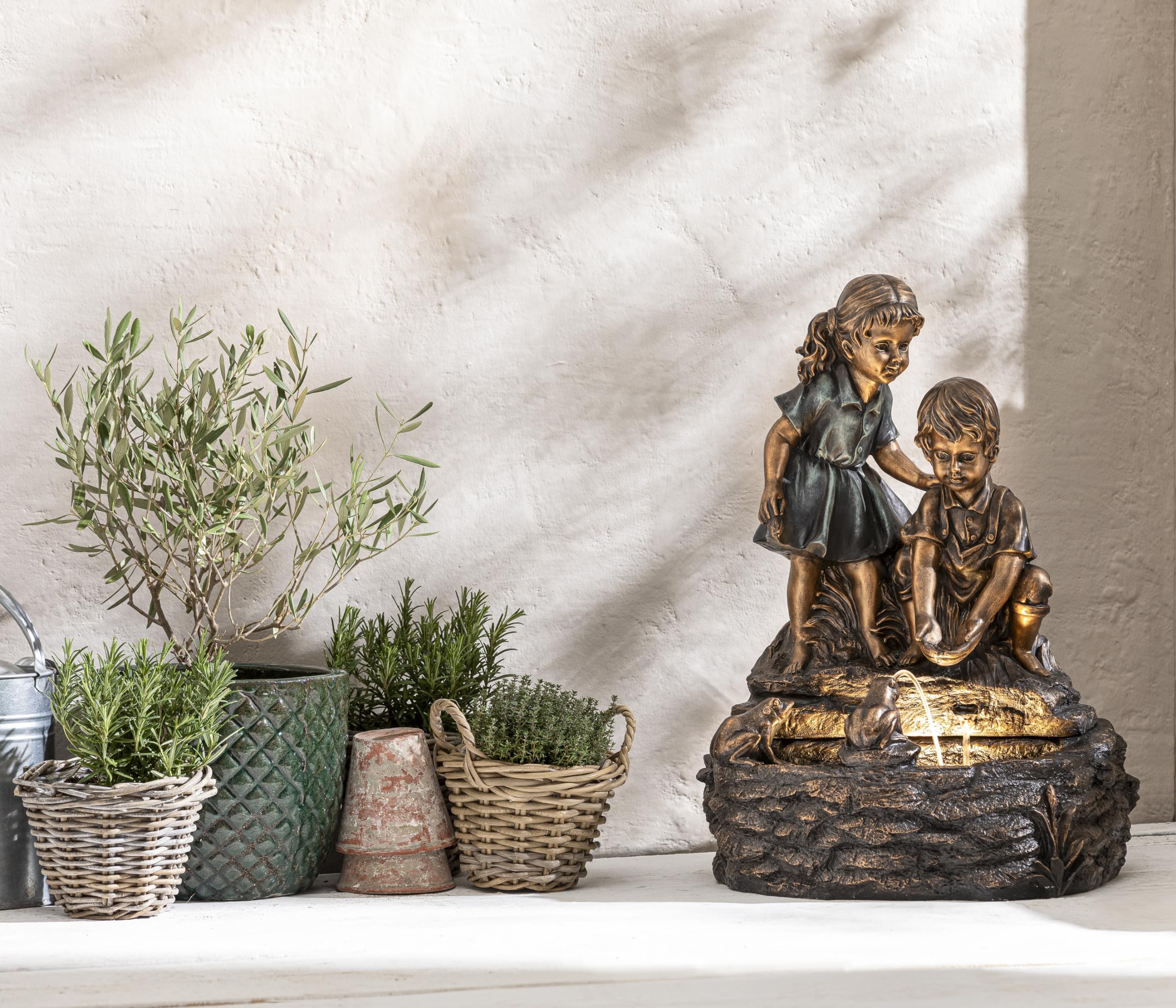 Dehner Amici Gartenbrunnen Solar LED Polyresin bronze