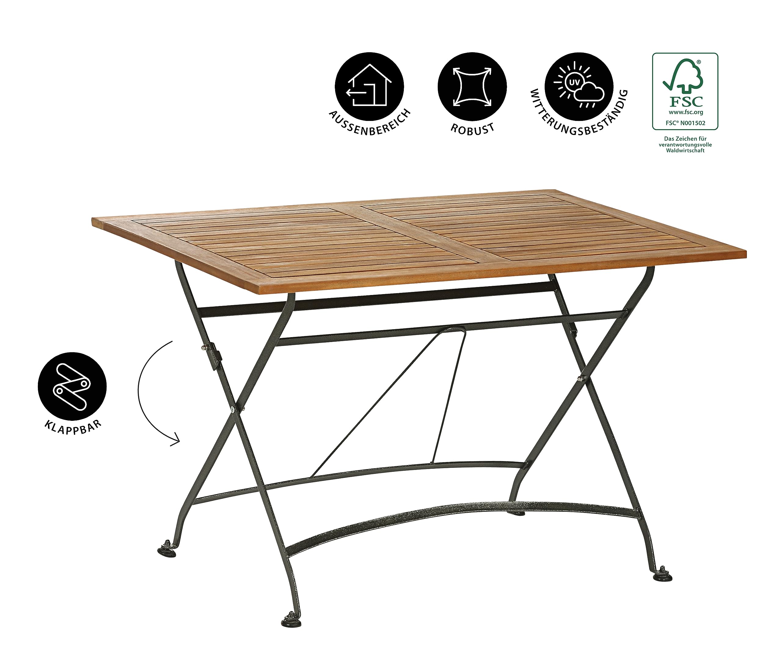 Dehner Tegernsee Klapptisch 120x80 cm Akazie natur/schwarz