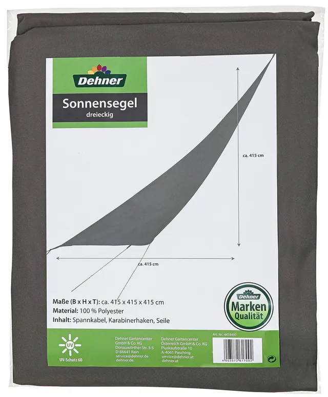 Dehner Sonnensegel dreieckig 415 cm dunkelgrau Polyester