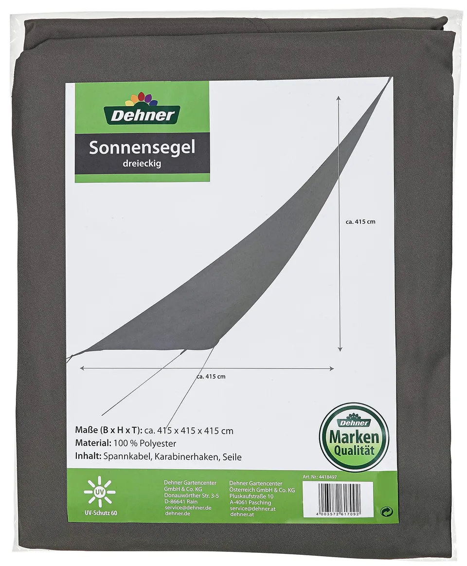 Dehner Sonnensegel dreieckig 415 cm dunkelgrau Polyester