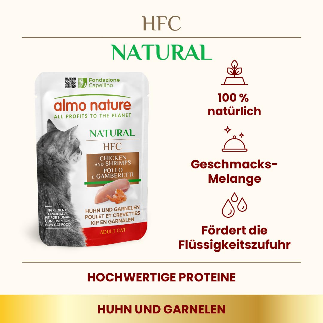 Almo Nature HFC Natural Nassfutter Huhn Garnelen 24x55 g