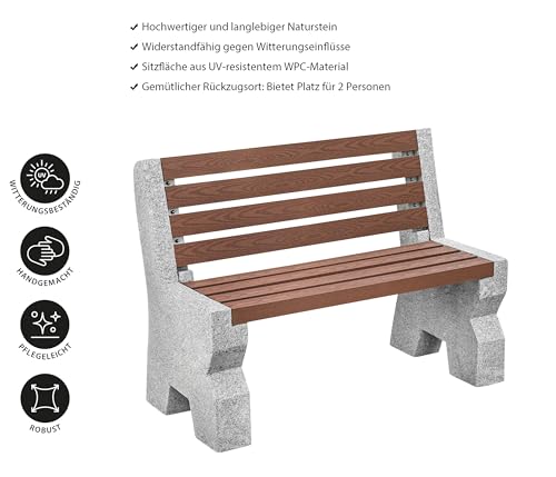 Dehner Gartenbank 2-Sitzer grau braun 114x75x52 cm Granit