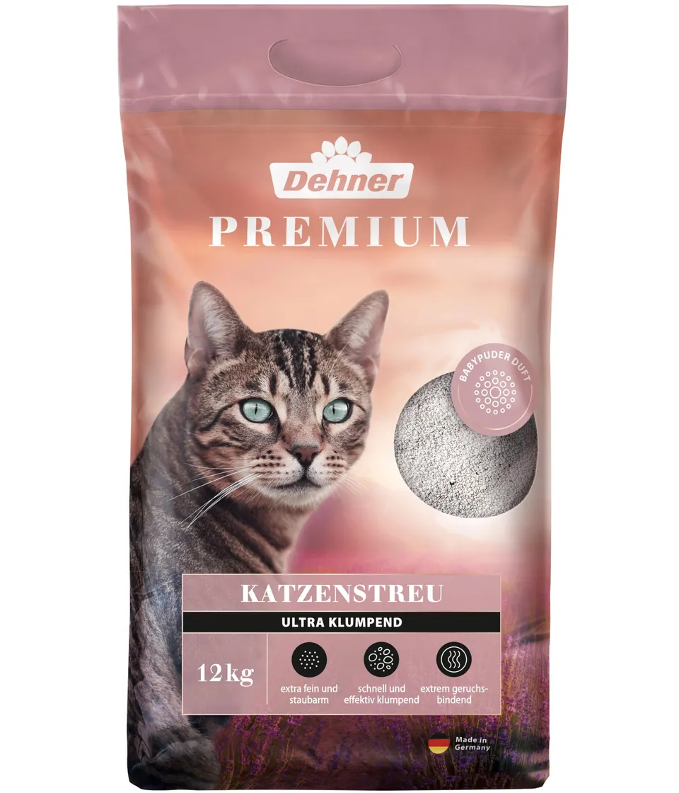 Dehner Premium Klumpend Ultra Katzenstreu 12 kg Babypuder