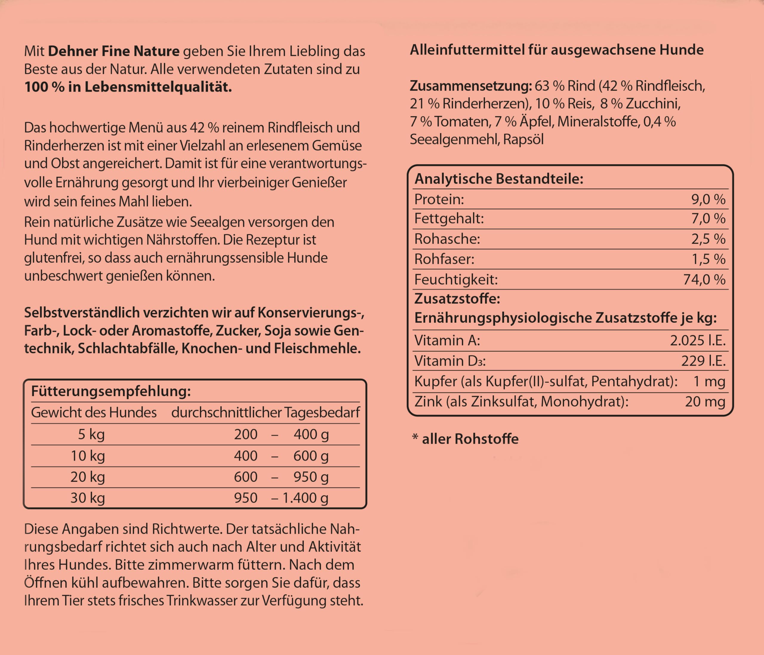 Dehner Fine Nature Hundefutter Rind 6x200 g Nassfutter Adult