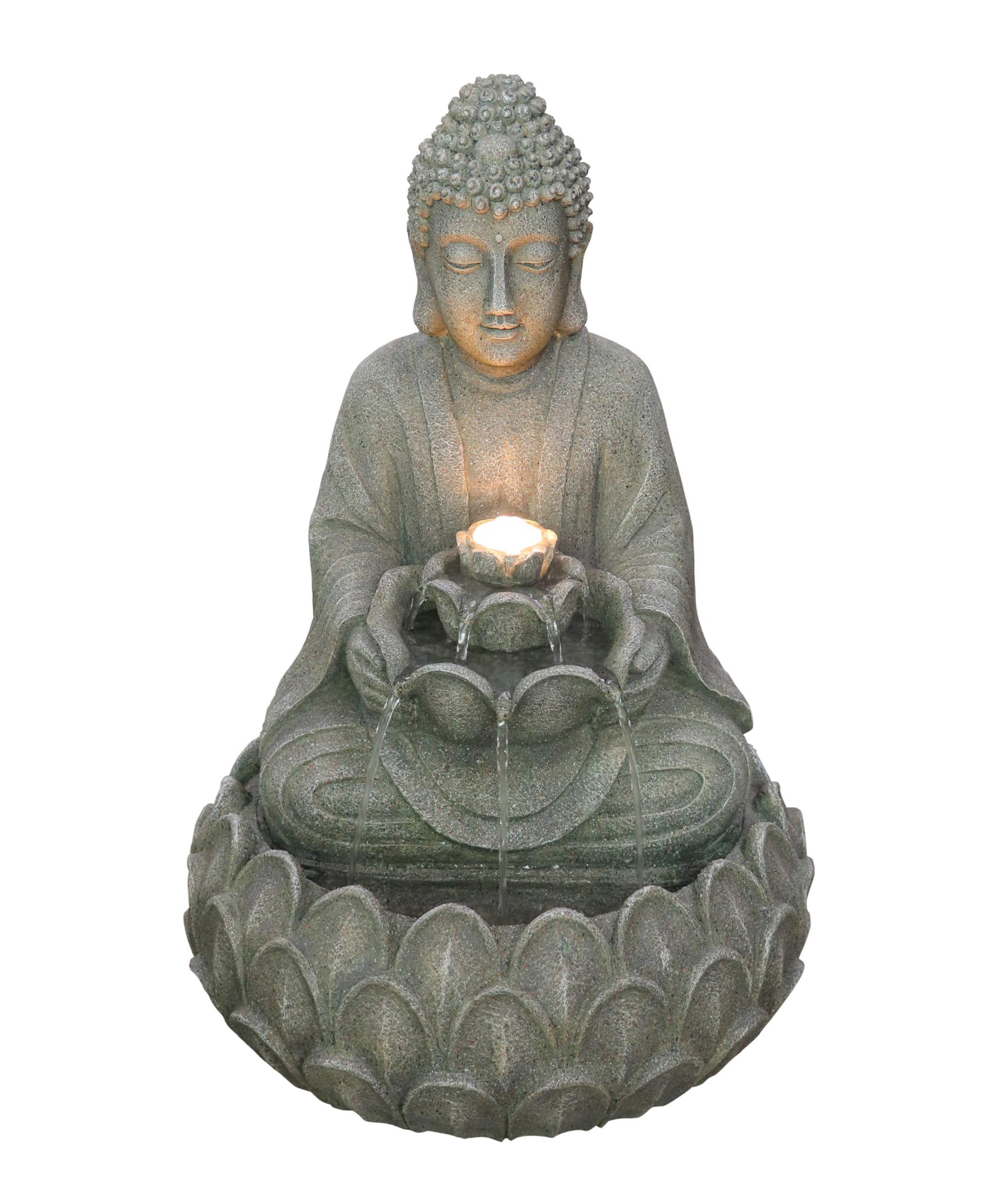 Dehner Yoga Solarbrunnen grau 55 cm LED Polyresin