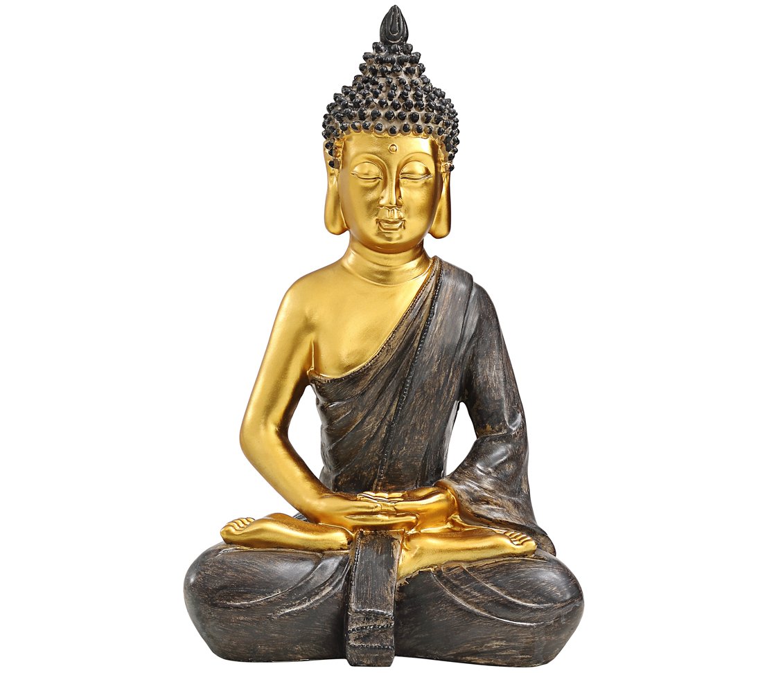 Dehner Premium Lovely Buddha Dekofigur 2er Set gold-braun Polyresin