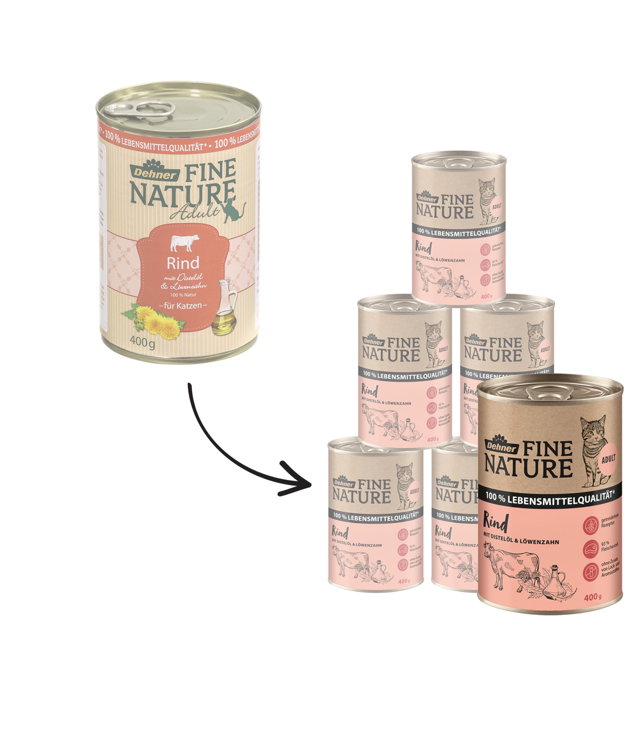 Dehner Fine Nature Adult Nassfutter Rind 6x400 g getreidefrei