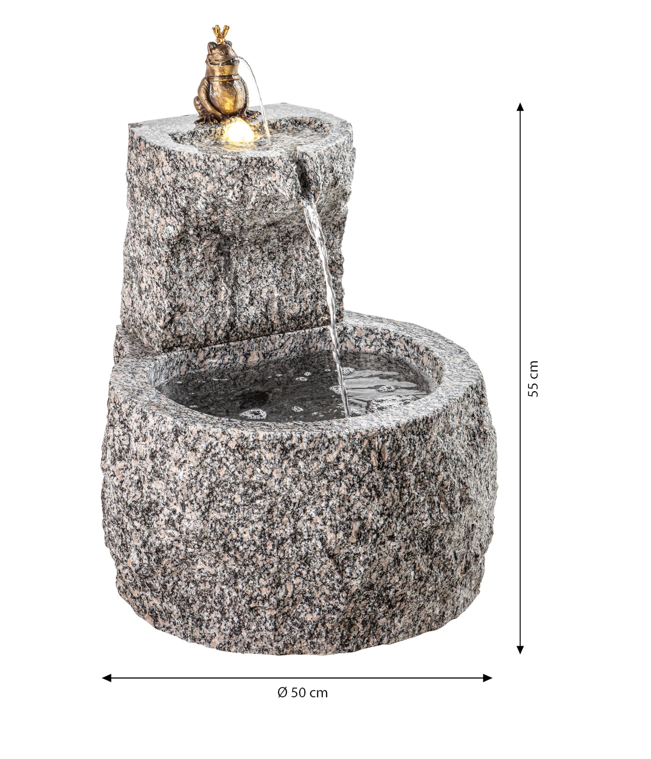 Dehner Premium Lovely Froschkönig Gartenbrunnen grau Granit LED