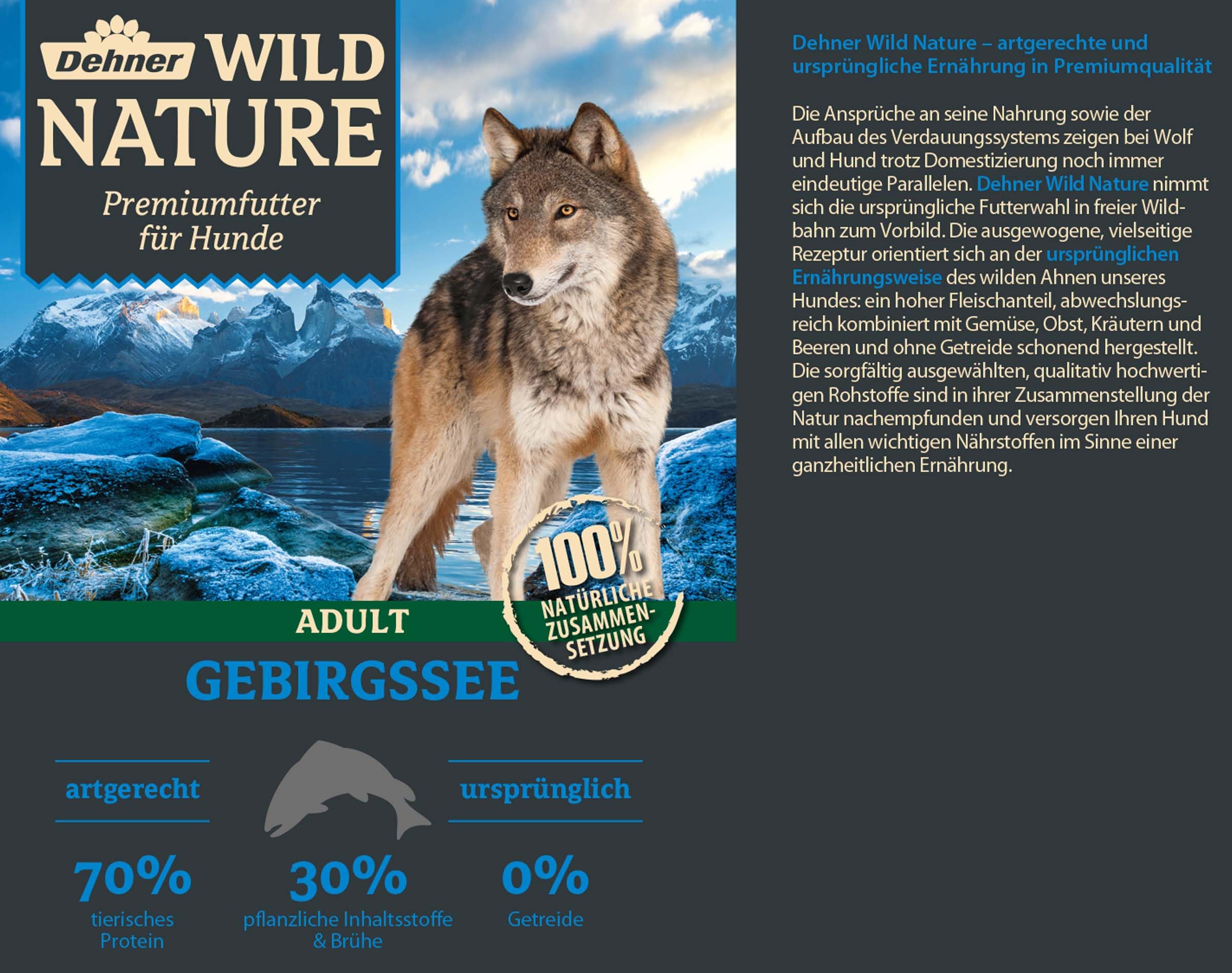 Dehner Wild Nature Gebirgssee Hundefutter Lachs 6x800g getreidefrei