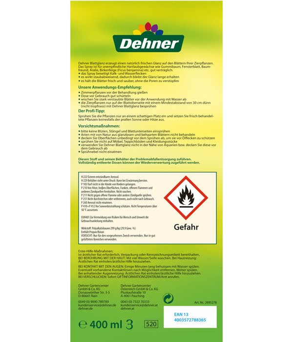 Dehner Blattglanz Spray Dünger 400 ml staubabweisend