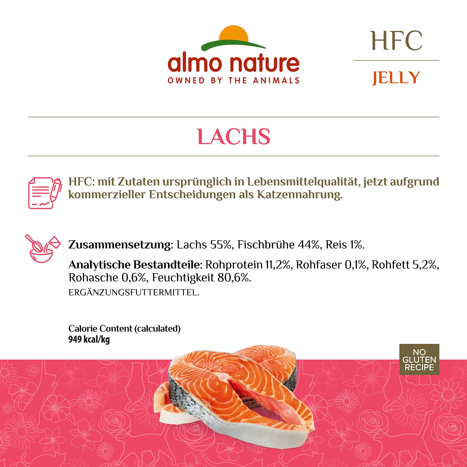 Almo Nature HFC Jelly Katzenfutter nass Lachs 24x70g Monoprotein