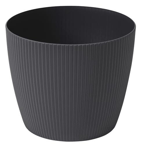 Dehner Magnolia Übertopf 30cm anthrazit Rillen-Design
