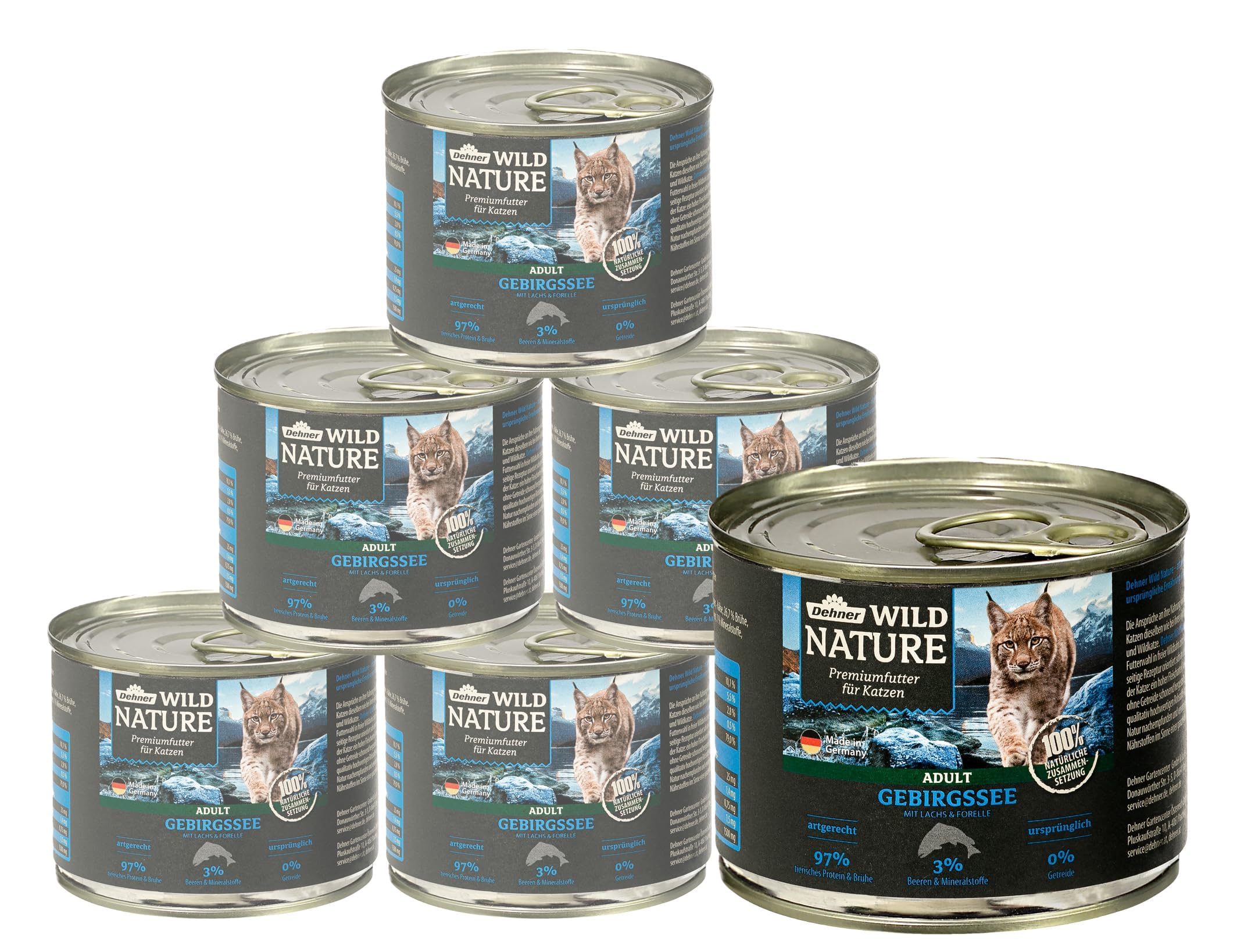 Dehner Wild Nature Gebirgssee Nassfutter Fisch 6x400 g getreidefrei