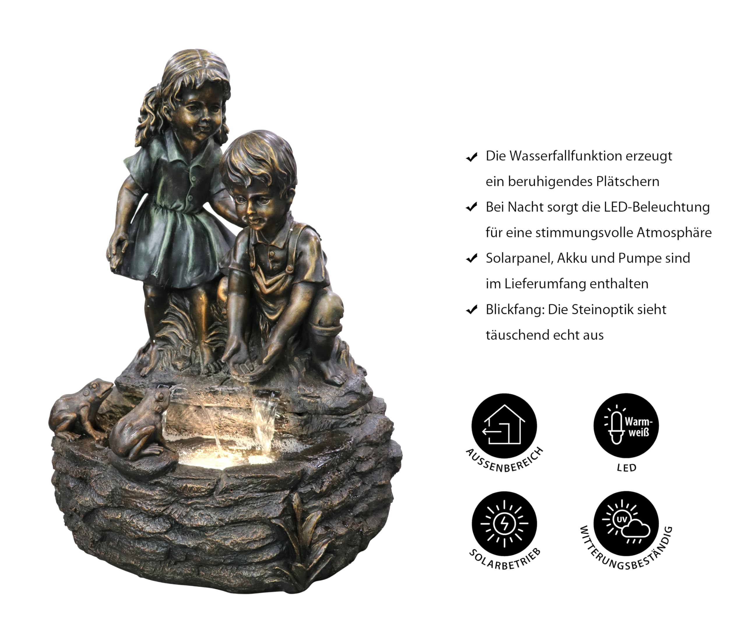 Dehner Amici Gartenbrunnen Solar LED Polyresin bronze