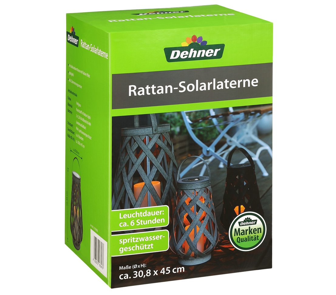 Dehner Lovely Rattan-Solarlaterne 45 cm spritzwassergeschützt
