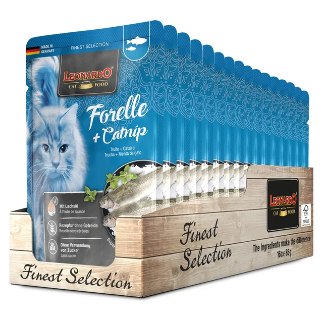 Leonardo Forelle Catnip Nassfutter 16x85g getreidefrei