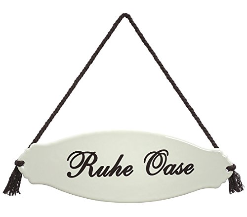 Dehner Gartenschild Ruhe Oase Stahl Emaille weiß 30,5cm nostalgisch