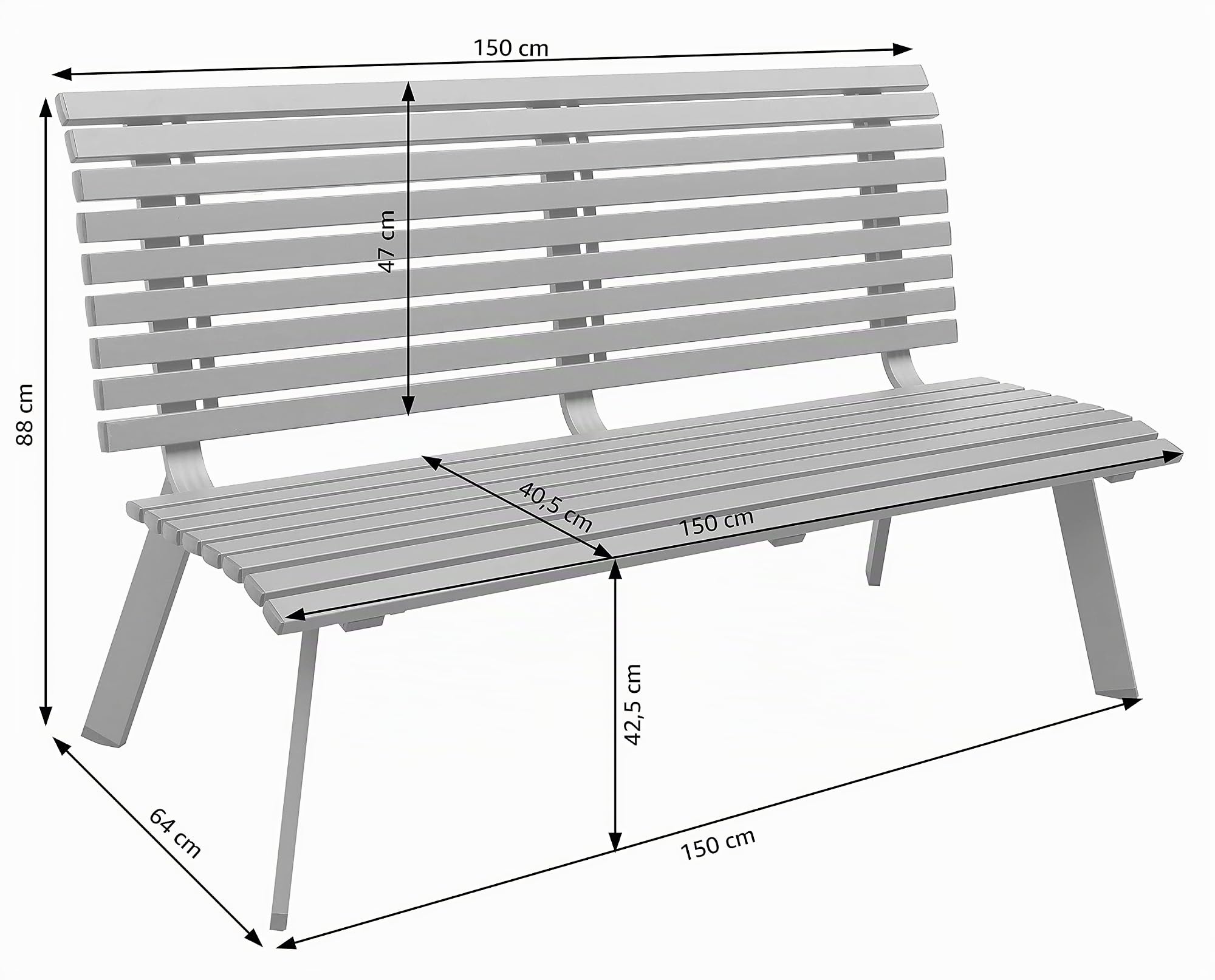 Dehner London Gartenbank 2-Sitzer Alu grau 150 cm