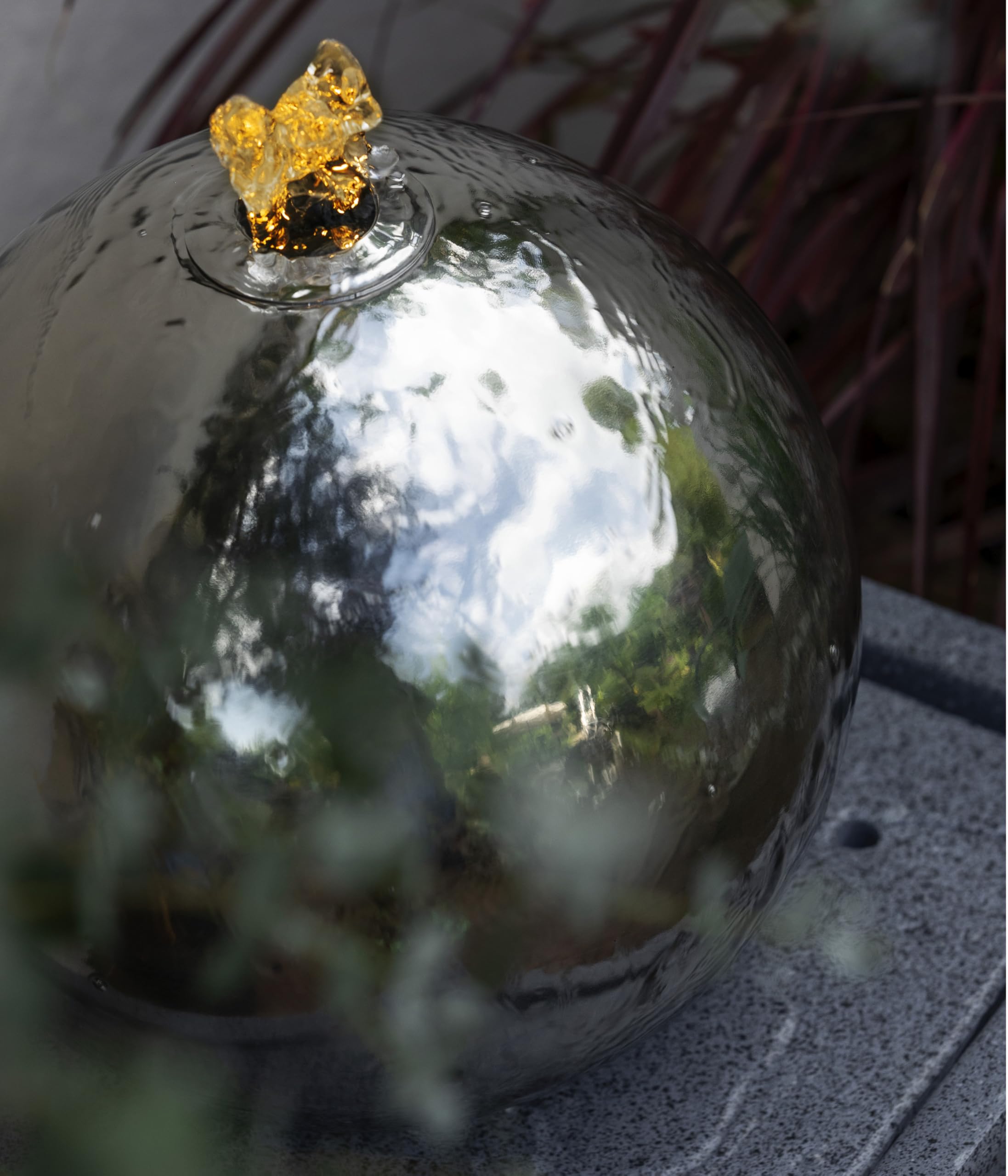 Dehner Kioto Gartenbrunnen Edelstahl Kugel LED