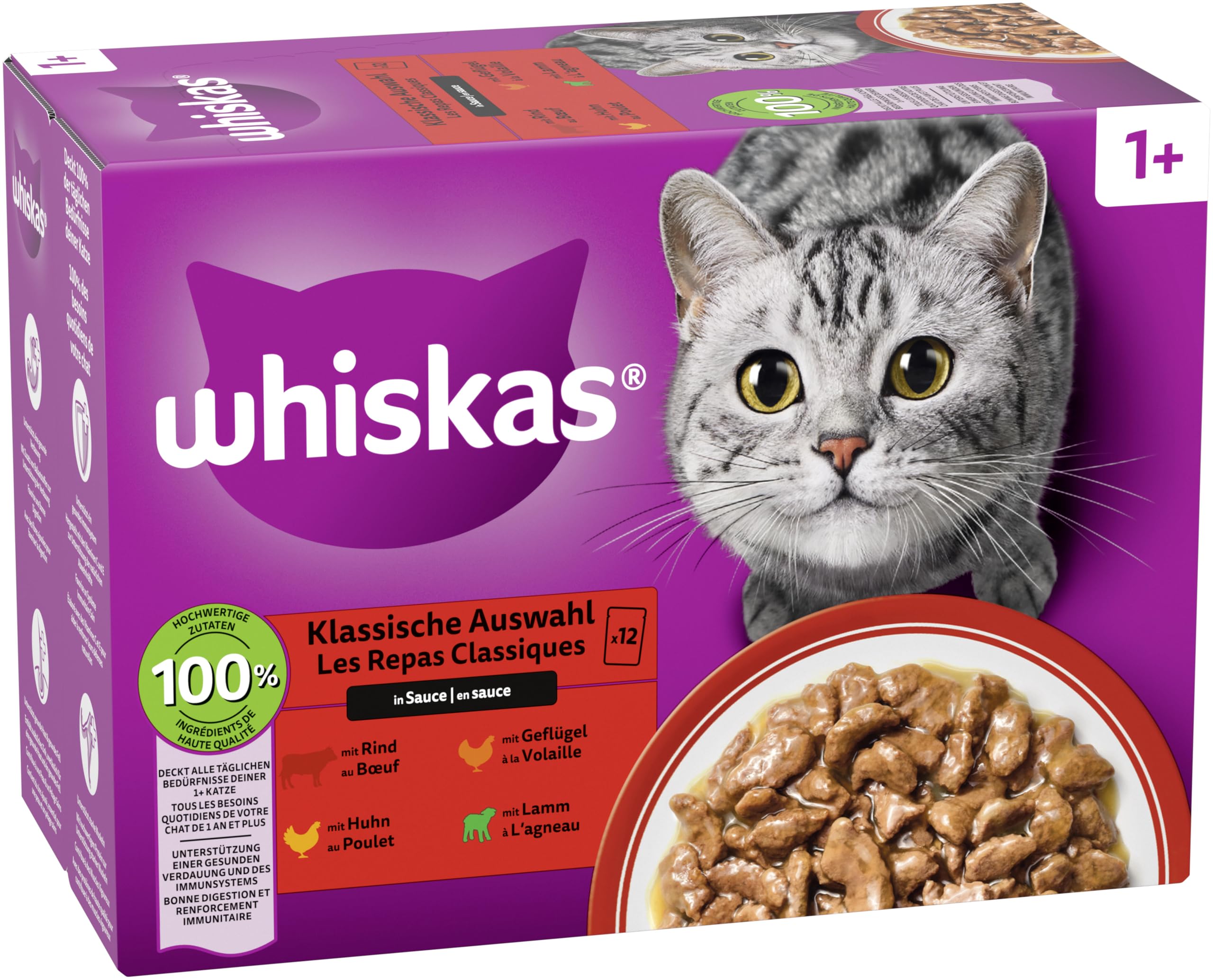 Whiskas 1+ Classic Nassfutter Sauce 48x85g Auswahl