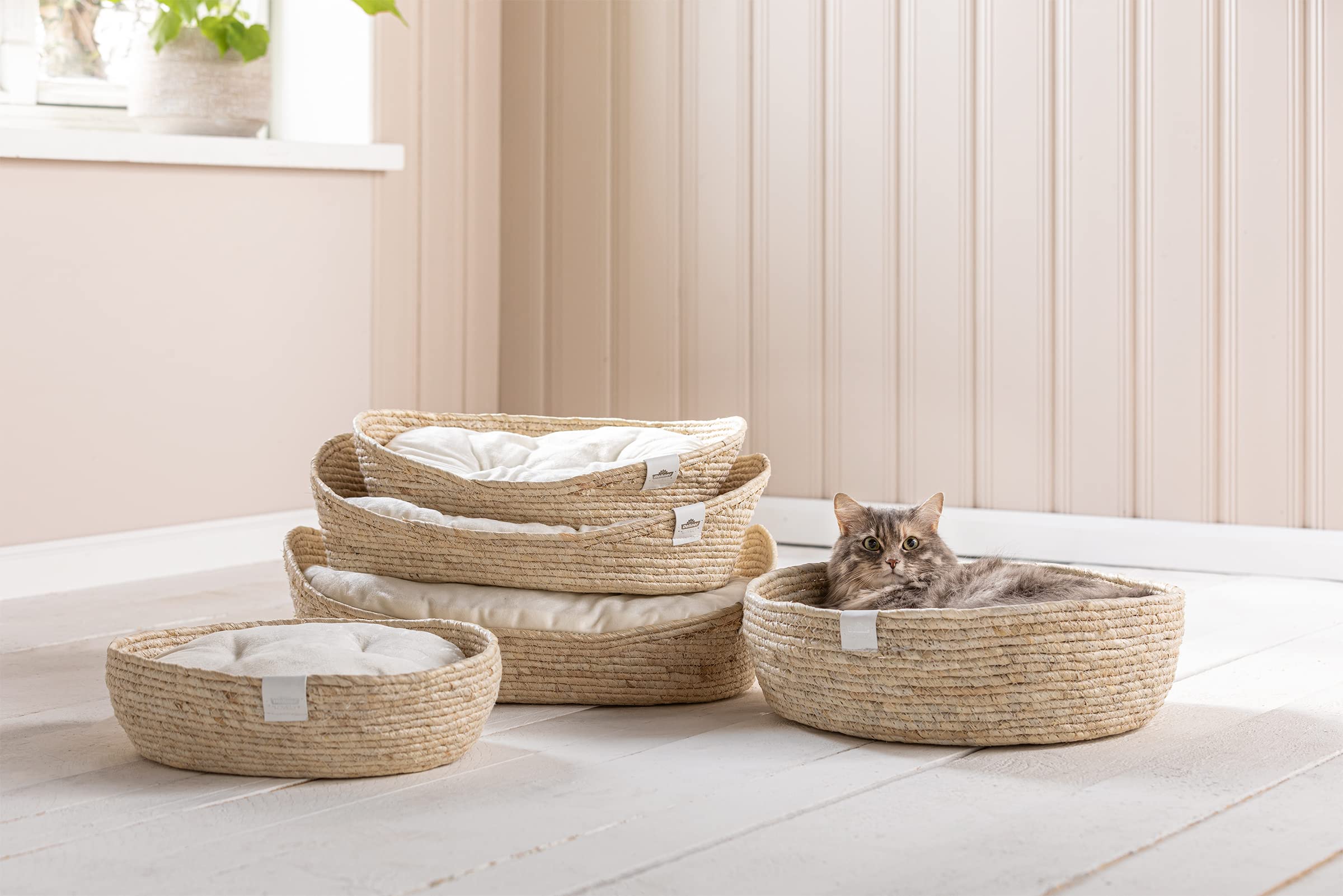 Dehner Premium Lovely Tiefer Schlaf M Katzenkorb beige geflochten