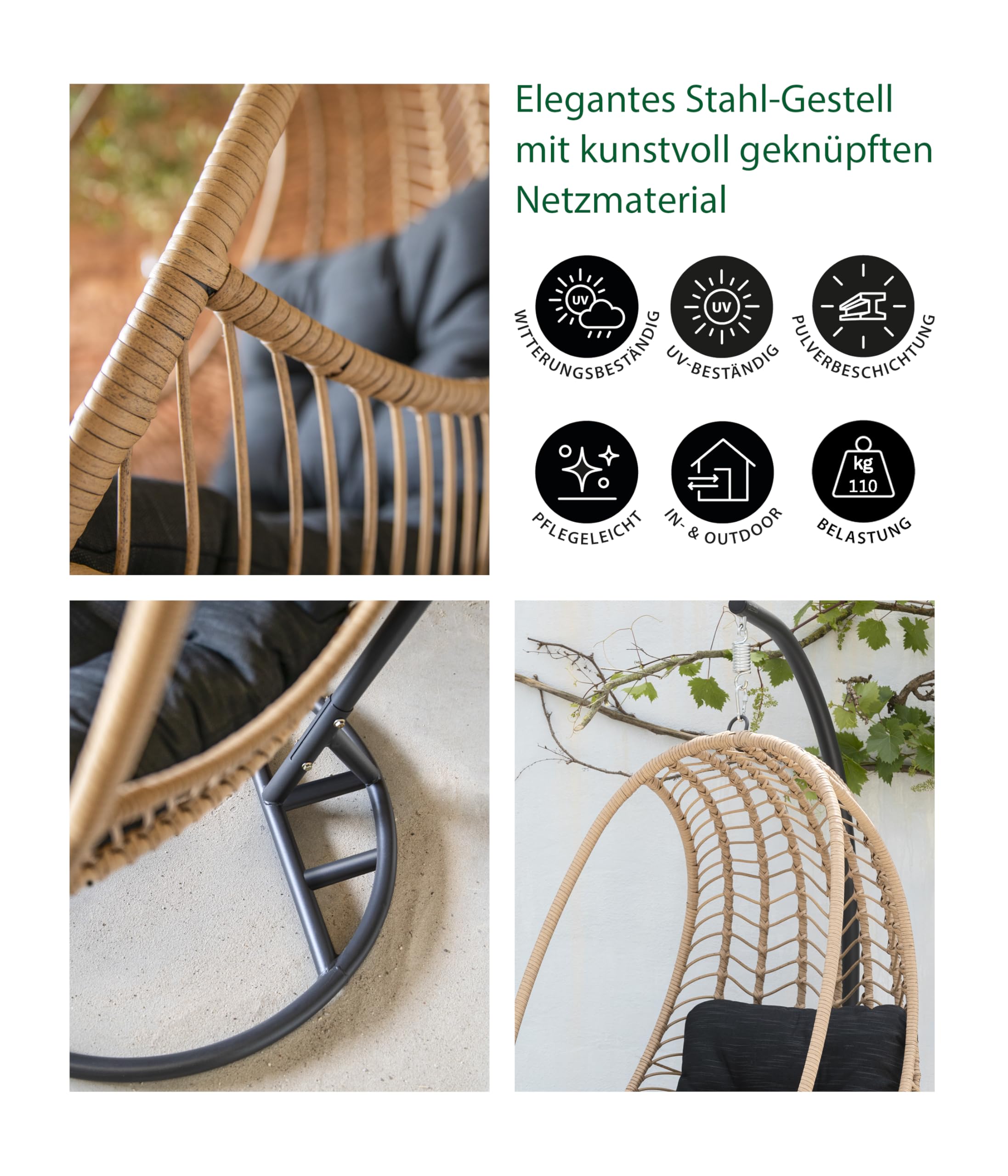 Dehner Venezia Hängesessel schwarz-beige Stahl
