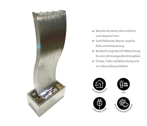 Dehner Premium Lovely Curve Gartenbrunnen LED Edelstahl