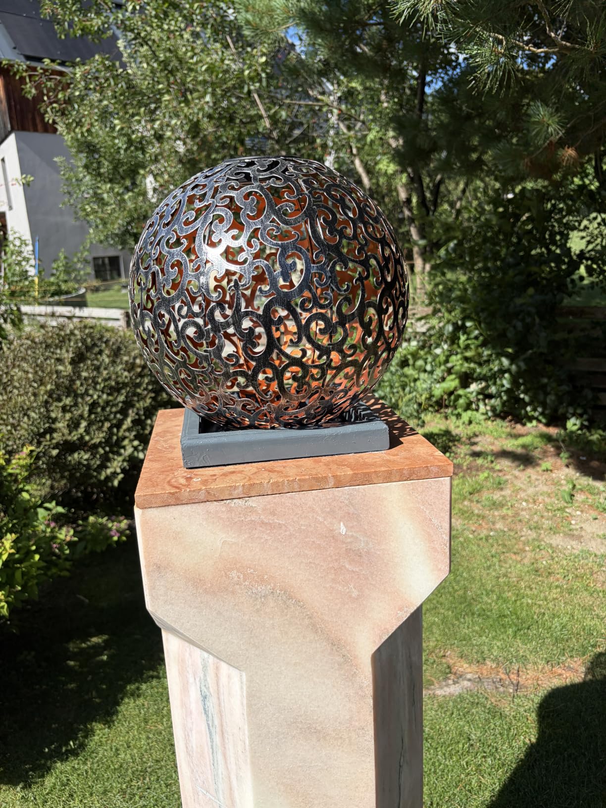 Dehner Solarkugel Luanda Solarleuchte Ø 30 cm silber-kupfer